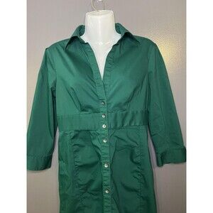 Express Design Studio Shirt Dress Womens 6 Green 3/4 Sleeve Button Knee Length